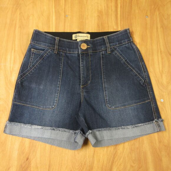 DEMOCRACY Ab Technology High Rise Jean Short 6 Utility Patch Pockets Denim Jorts - Picture 1 of 13